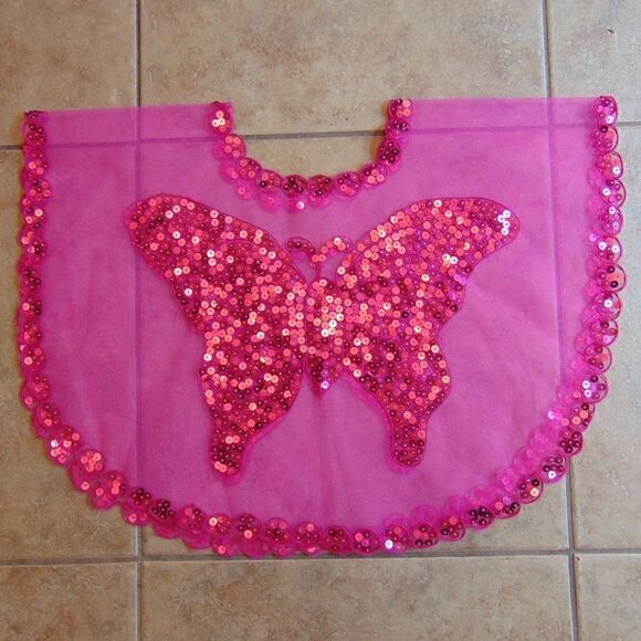 HANDMADE Pink Butterfly Sequin Crepe Netting Over the Shoulders Neck Wrap OS - Picture 6 of 11